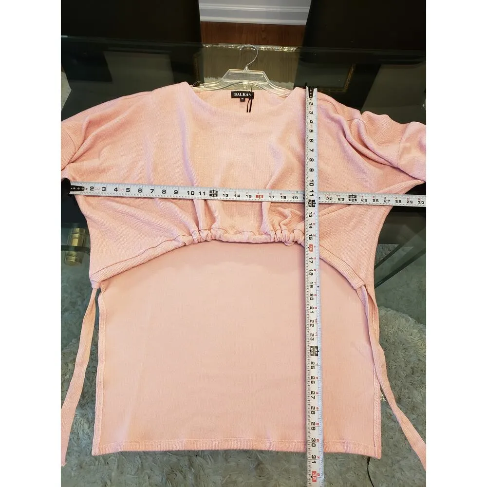 Balkan Sweater Womens Medium Pink Knitted High Low Bow Back Round Neck Pullover - Image 8