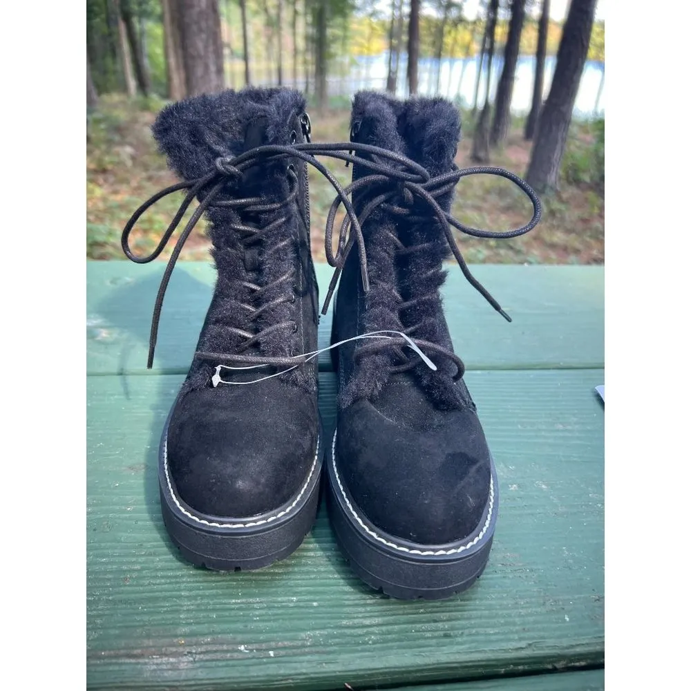 Madden Girl Carra Combat Boots Black Faux Suede Fur Lined Moto Size 8.5 NWT - Image 2