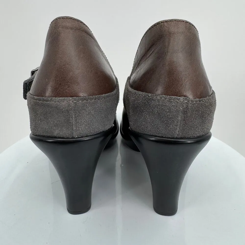 Dromedaris shoes women's 37 Mary Jane heels pumps leather brown gray retro NEW Size 6.5 - Image 4
