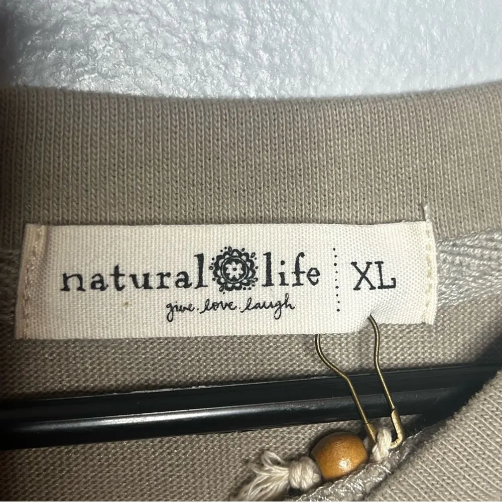 Natural Life NEW Heart Floral Crewneck Sweatshirt Beige Tan Oversized Size XL - Image 4
