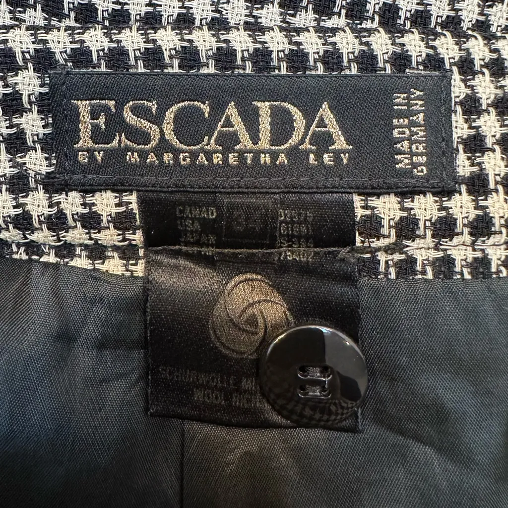 Escada by Margaretha Ley Black & Cream Virgin Wool Houndstooth Skirt Size XS US - Image 6