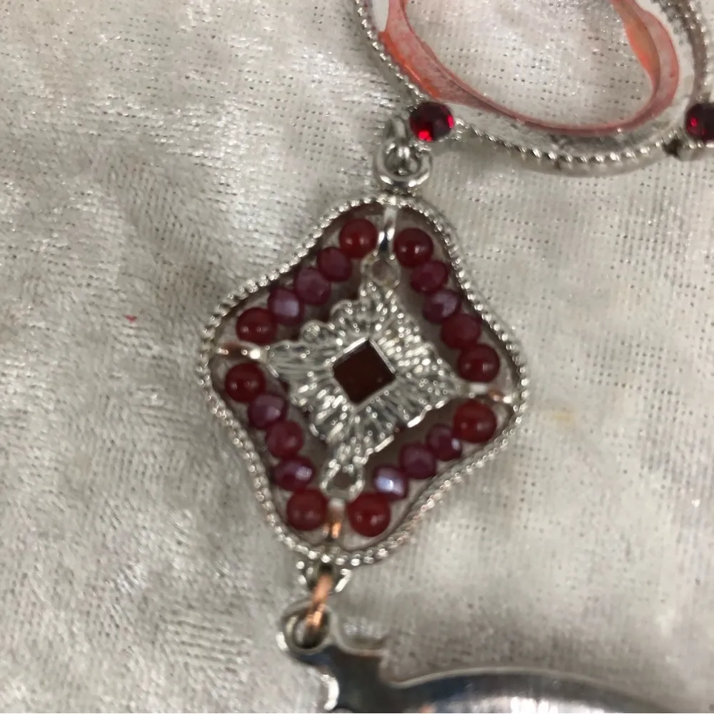 C1946 silver tone red statement collar vintage necklace - Image 6