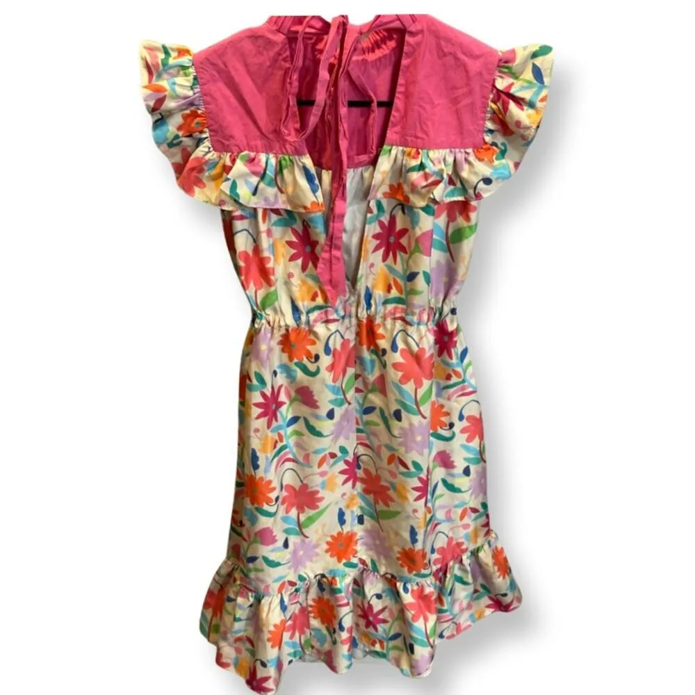 Echo Studios Retro Floral cinch waist Rare Summer Spring Vintage Unique XS EUC Pink - Image 3