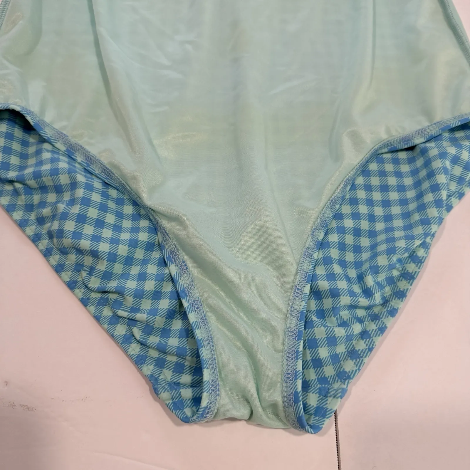 Lands End Blue Gingham Tummy Control Twist Front 1 Piece Swimsuit 12 PETITE - Image 8