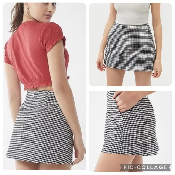 Urban Outfitters Skirt Checkered Plaid Black White Knit Mini A-line Preppy M - Image 2