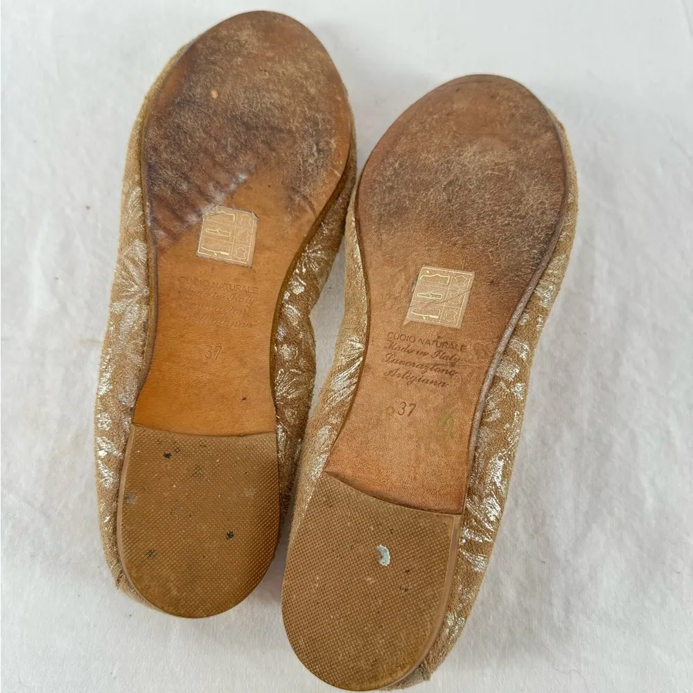Unknown‎ Suede Metallic Floral Ballet Flat in Brown Silver Size 7 or 37 - Image 6