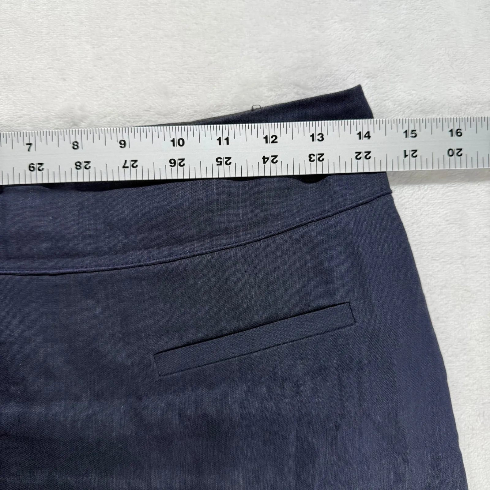 Rebecca Taylor Pencil Skirt Ruffle Hem Linen Blend‎ Career Blue Size 4 - Image 2