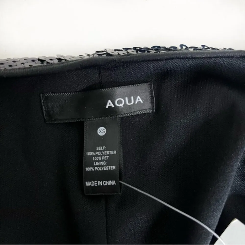 AQUA Bloomingdales Black Sequin Dress BodyCon Surplice Front Size XS NWT NEW - Image 9