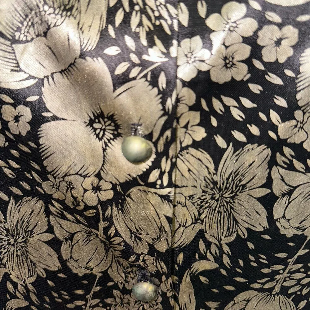 Vintage Silver Threads Gold & Black Floral Button Down Blouse Size M - Image 2