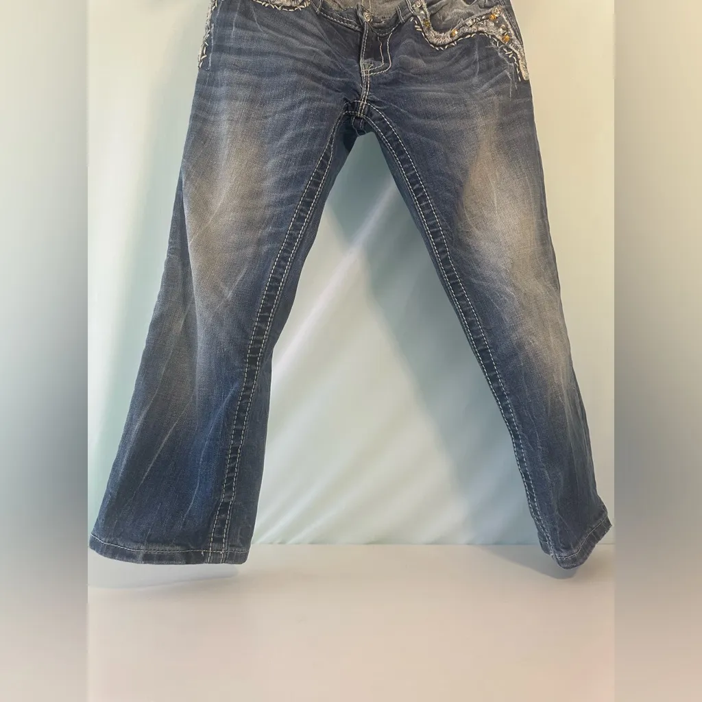 Miss Me Y2K Cuffed Capri Low Rise Embellished Jeans Size 27 Women’s Blue - Image 4