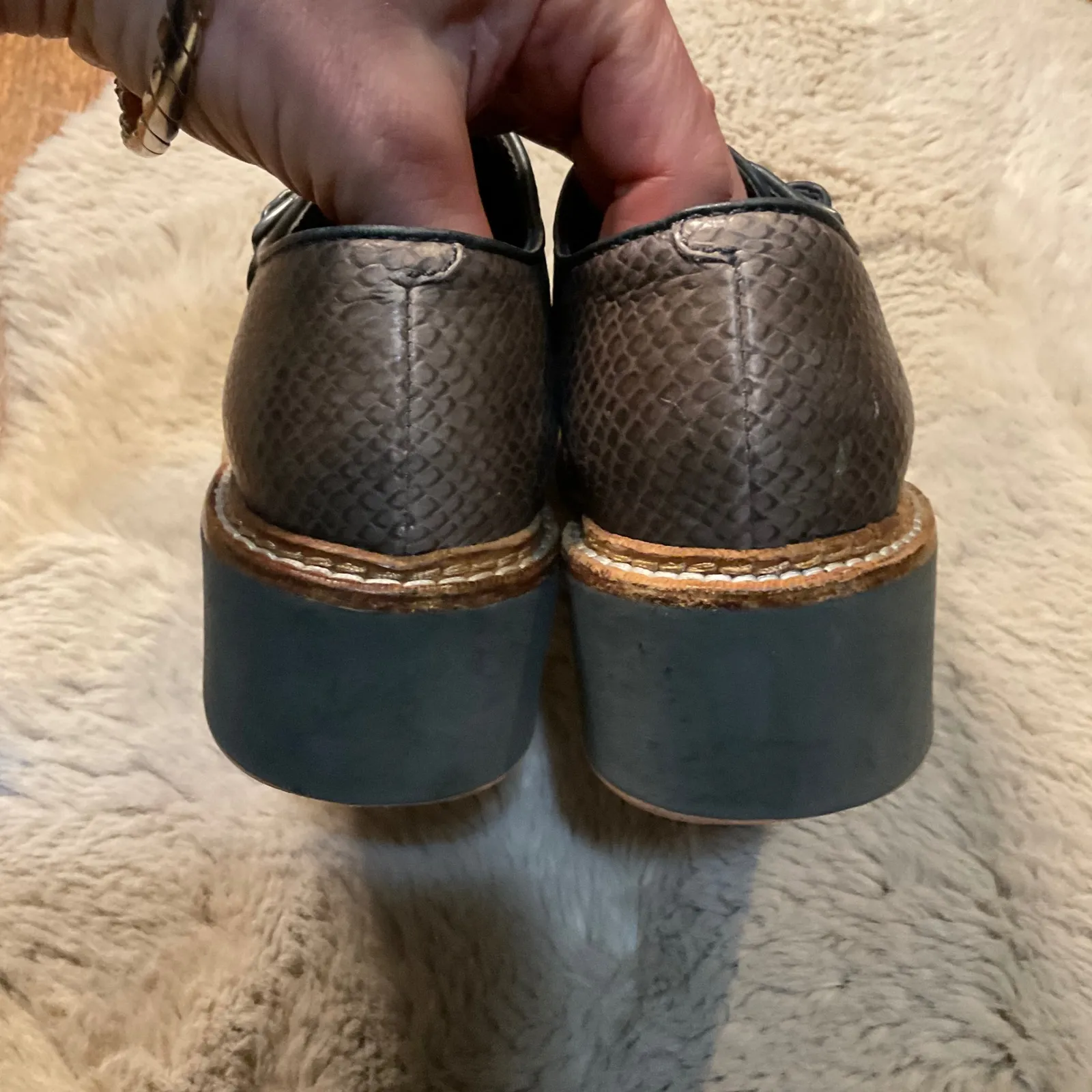 Camper Magna Wedge Size 38 Snakeskin Embossed Oxford Monk Strap Shoes Womens Gray - Image 3