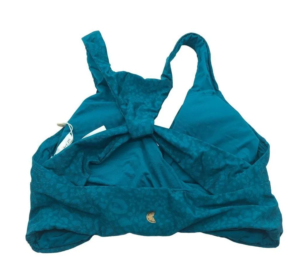 Citrus Bikini Top Faux Wrap Racerback Geometric Green S - Image 4