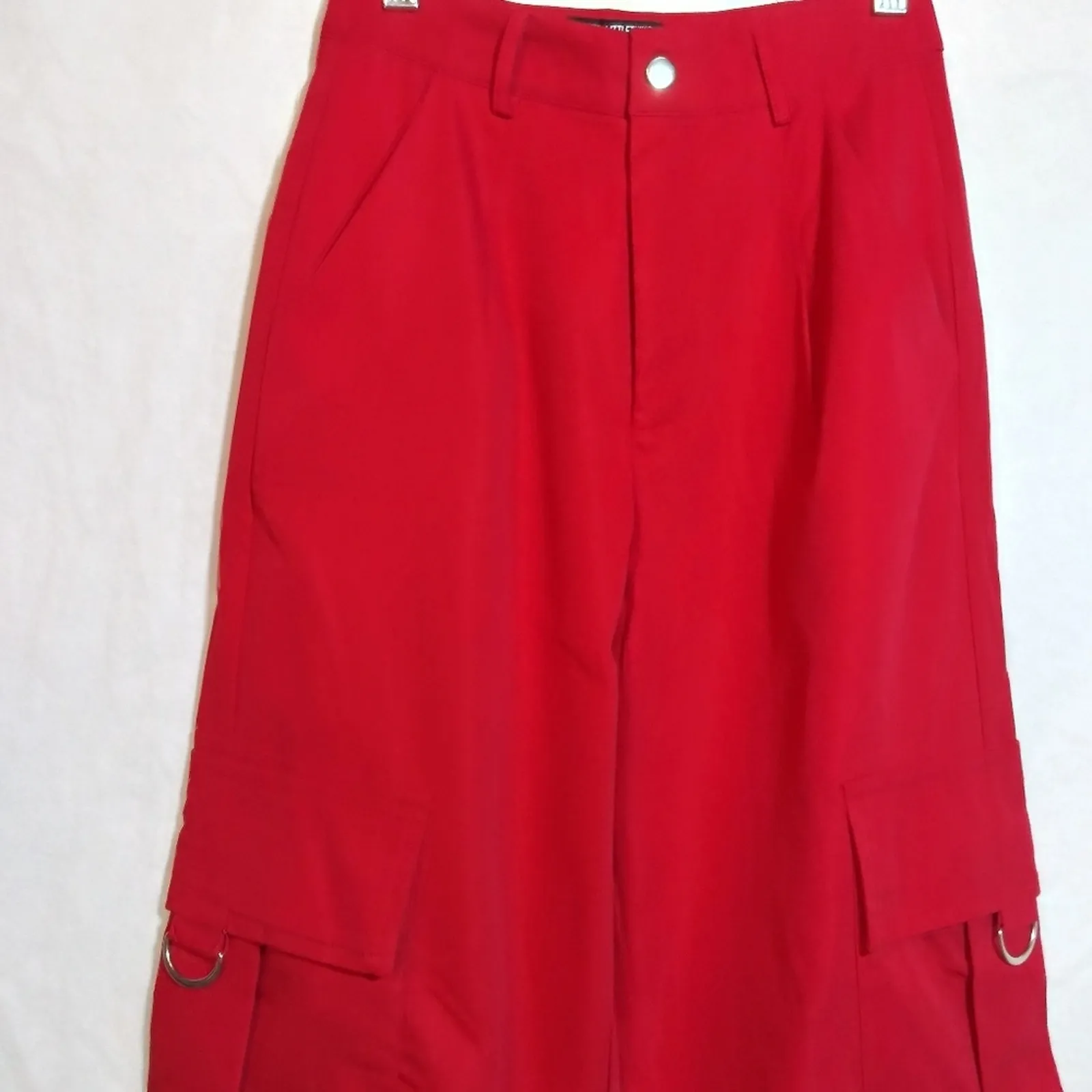 Pretty Little Thing Petite Red Buckle Detail Cargo Wide Leg Pants  Size 2 - Image 2