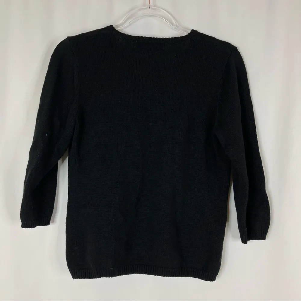 Susan Bristol | Black Cotton Sequin Snowman Henley 2/3 Sleeve Sweater M - Image 6