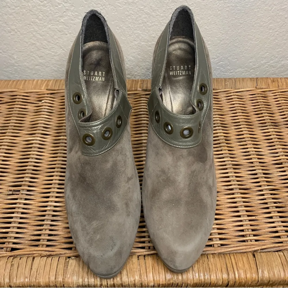 Stuart Weitzman Suede Colorblock Pattern Pumps Ankle Booties Grommets Size 10 - Image 6