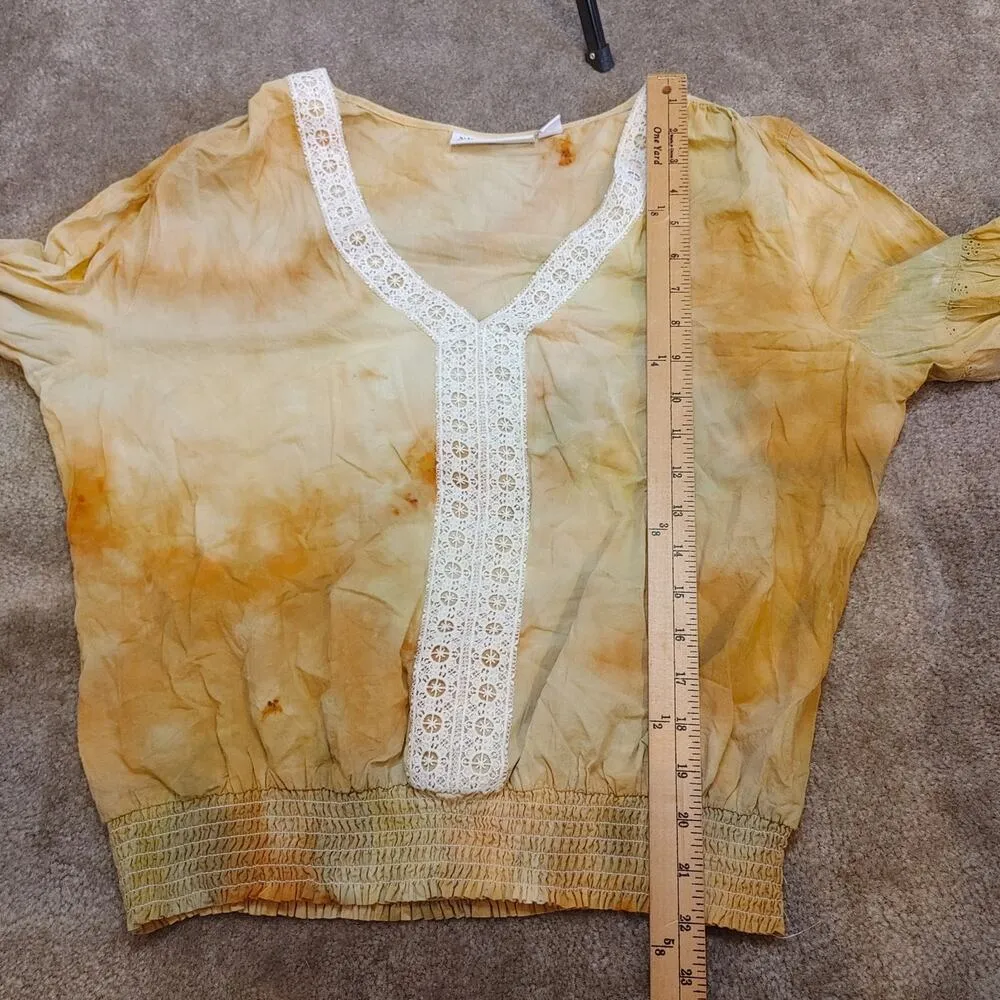 NY&C Size Extra Large XL Boho Indie Tie Dye Blouse Earthy Tones Cotton Trumpet - Image 9