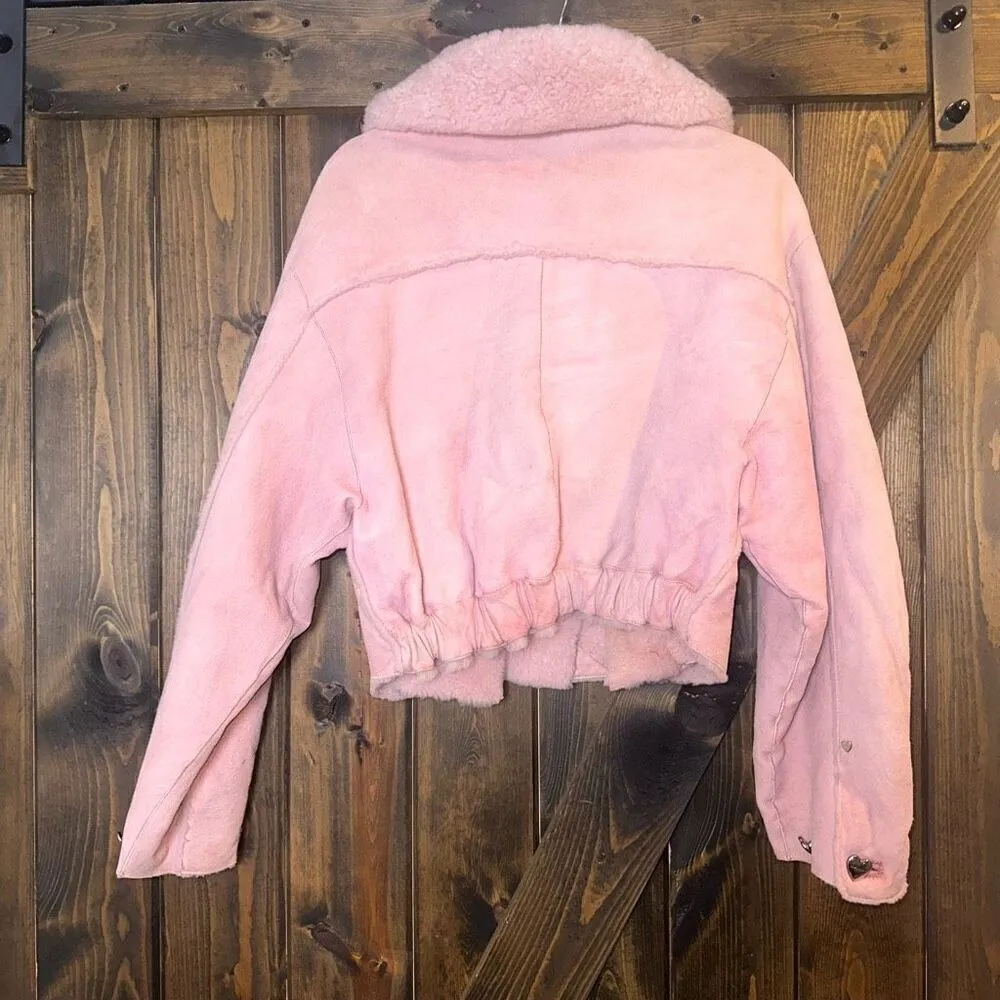 Saks Potts Kahlo Genuine Shearling Lambskin Coat Pink Size M - Image 8
