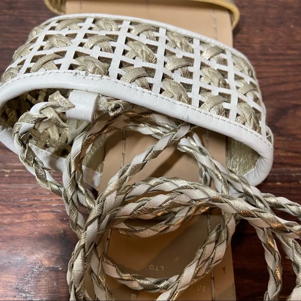 Marc Fisher Wrap Sandals Leather Cross Hatch Braided Gold White 6.5 - Image 3