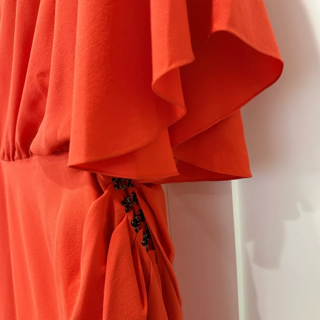 Alexander Wang One Shoulder Wrap Mini Dress 4 Orange Silk Cocktail Party Club - Image 8