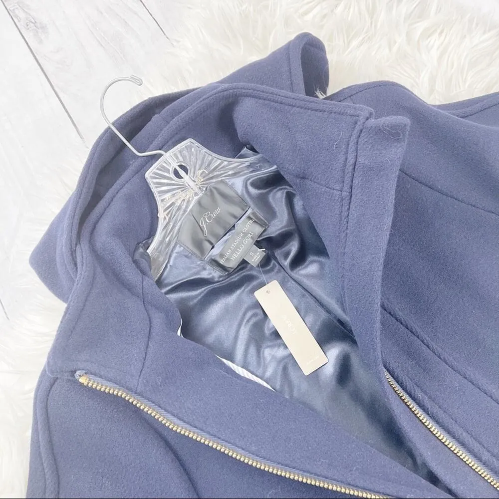 J. Crew Blue Italian Stadium-Cloth Wool Swing Zip Front Coat Size Small NEW $365 - Image 4