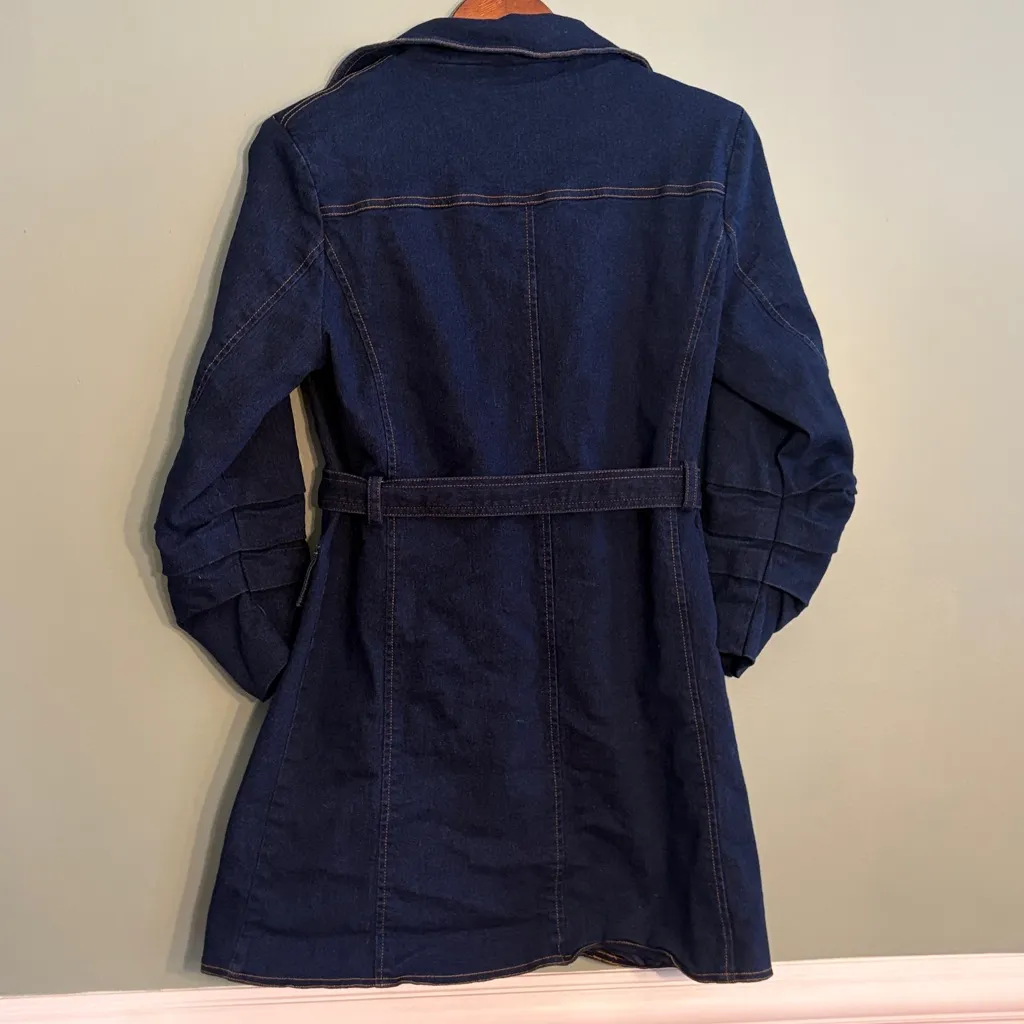 VICI Size Medium Dark Denim Belted Trench Coat Mini Dress - Image 8