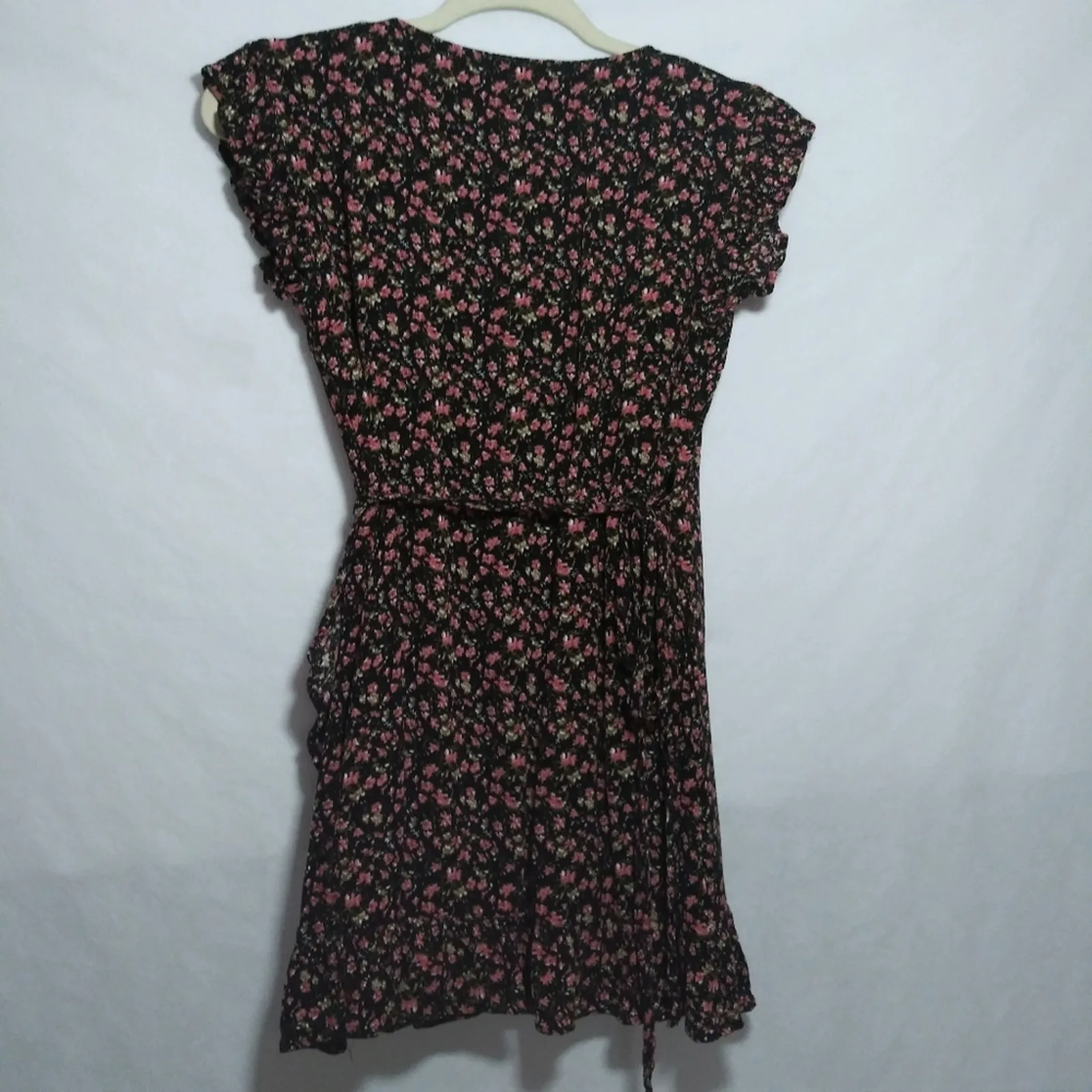 Lulus A Beauty Downtown Black Floral Print Wrap Mini Dress Spring Size Small - Image 9