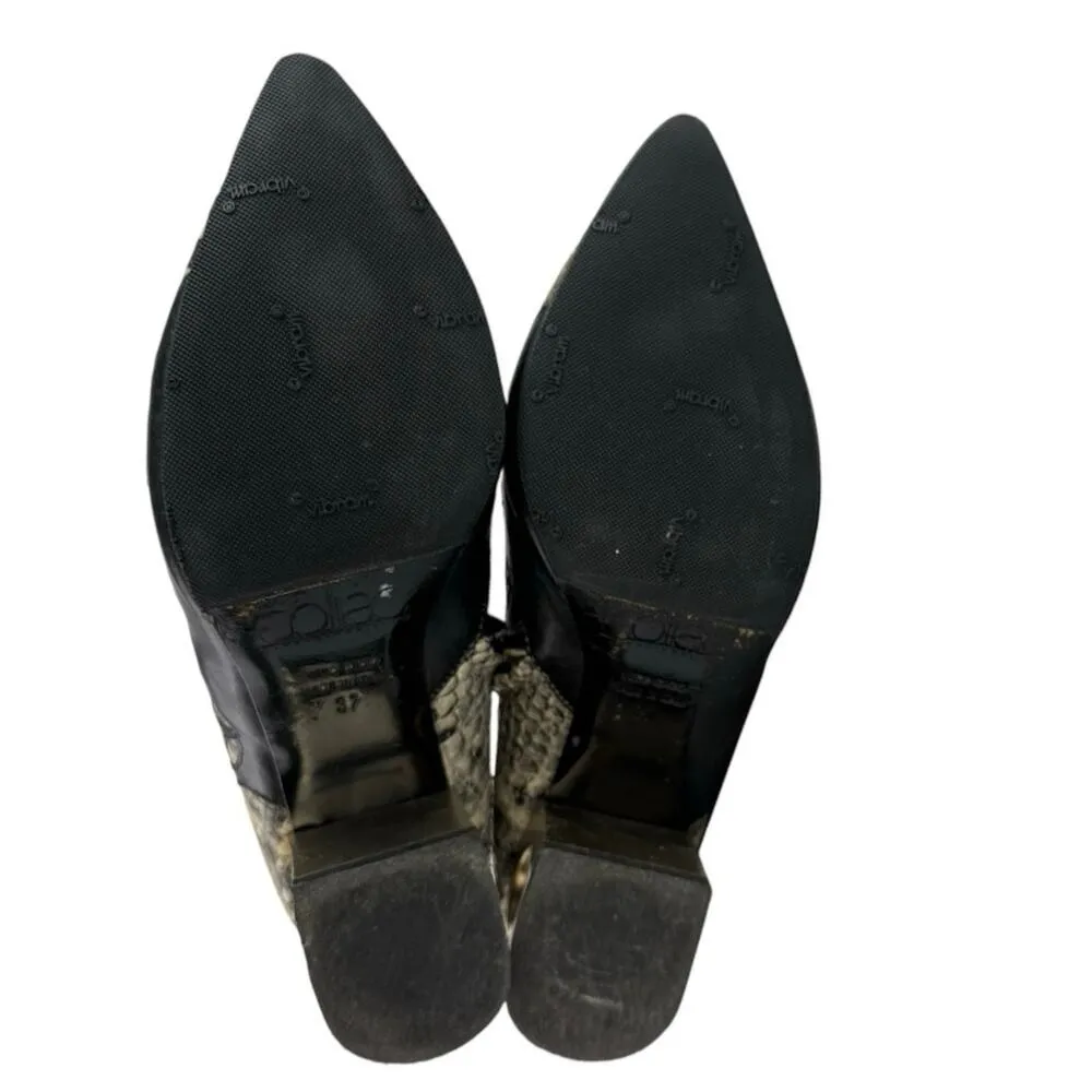 Coliac Calvin Black White Leather Snakeskin Pointed Toe Ankle Boots Sz 37 US 6.5 - Image 4