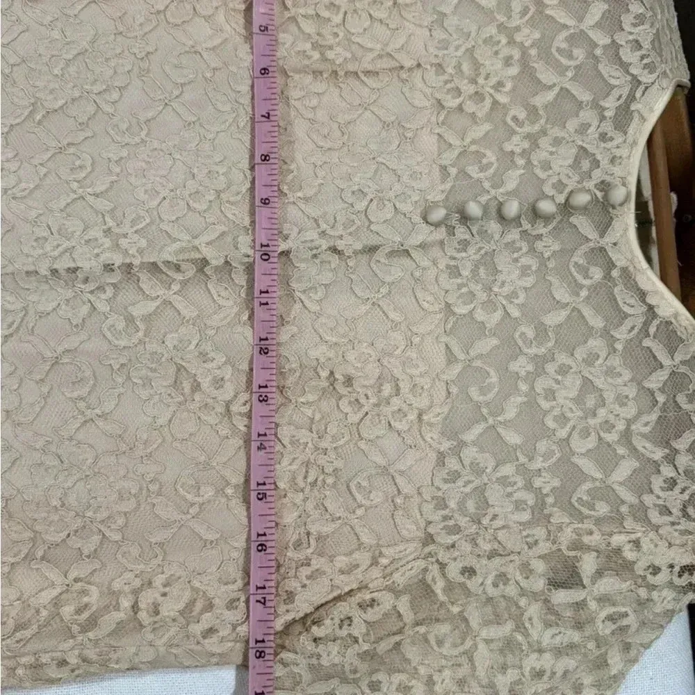 Vintage 60s Ivory Lace MOD Short Sleeve Dress Sz Small Summer Knee Length - Image 8