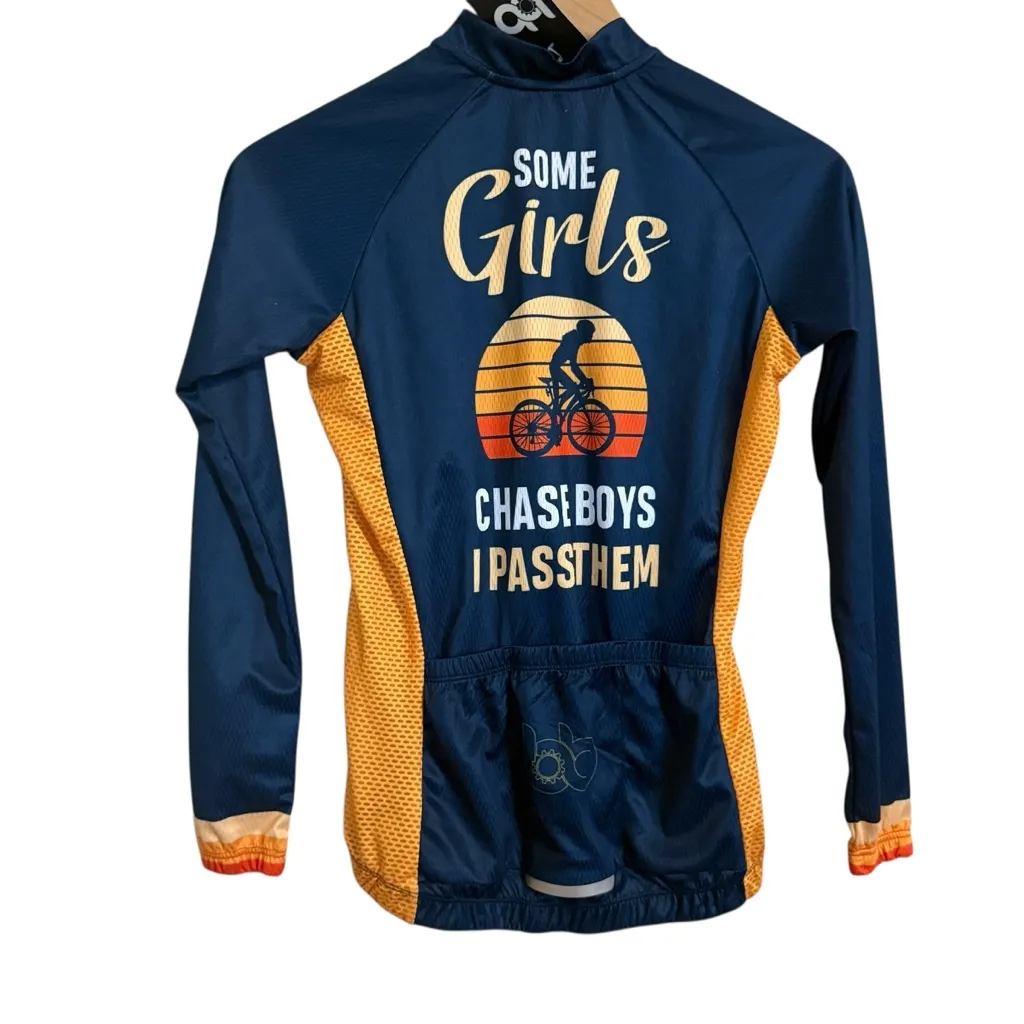 NWT Bicycle Booth Long Sleeve Cycling Jersey “I Pass Them” Women’s XS Blue - Image 2