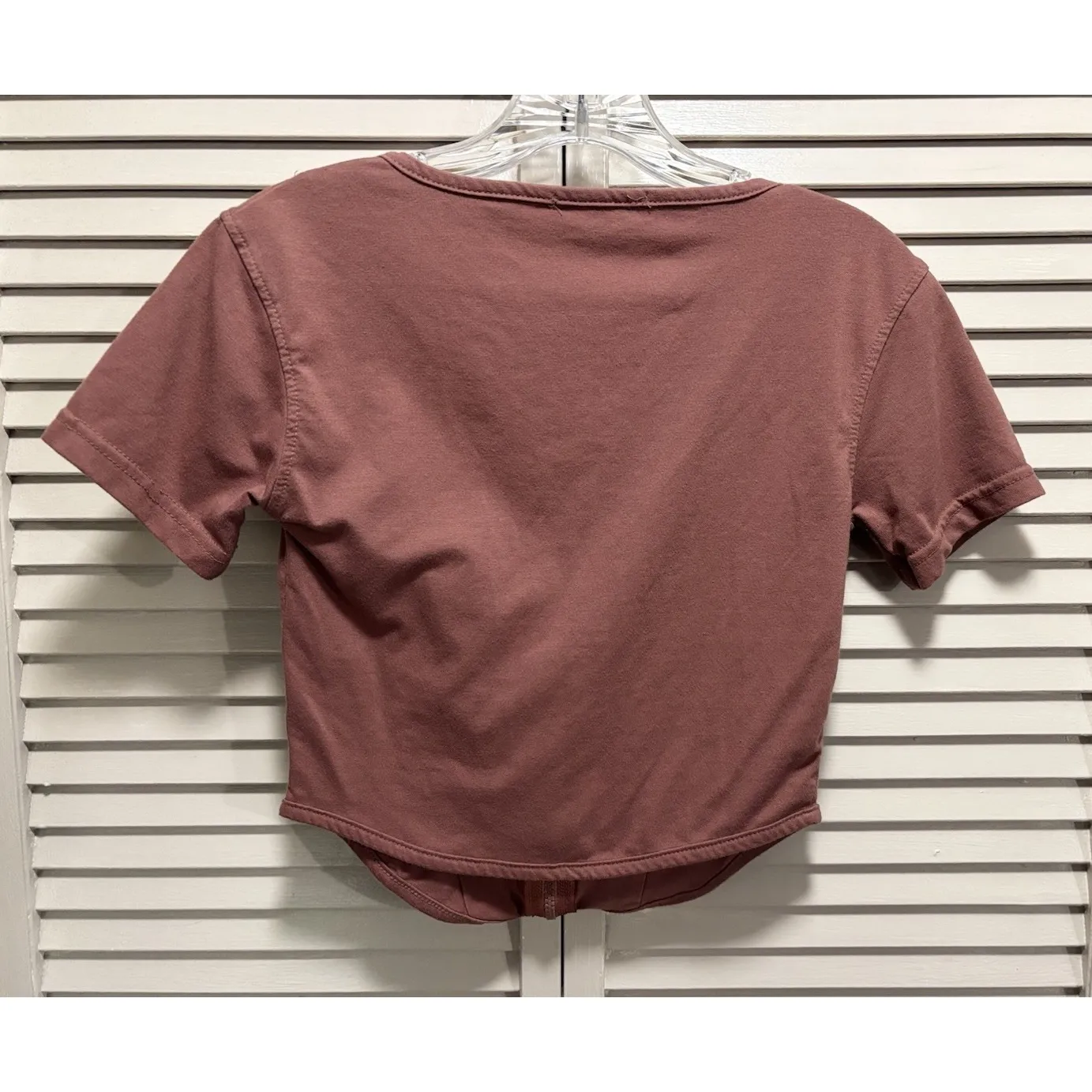 Missguided Juniors Brown Crop Top Zip Front Size 6 Short Sleeve‎ V Neck Pleated - Image 4