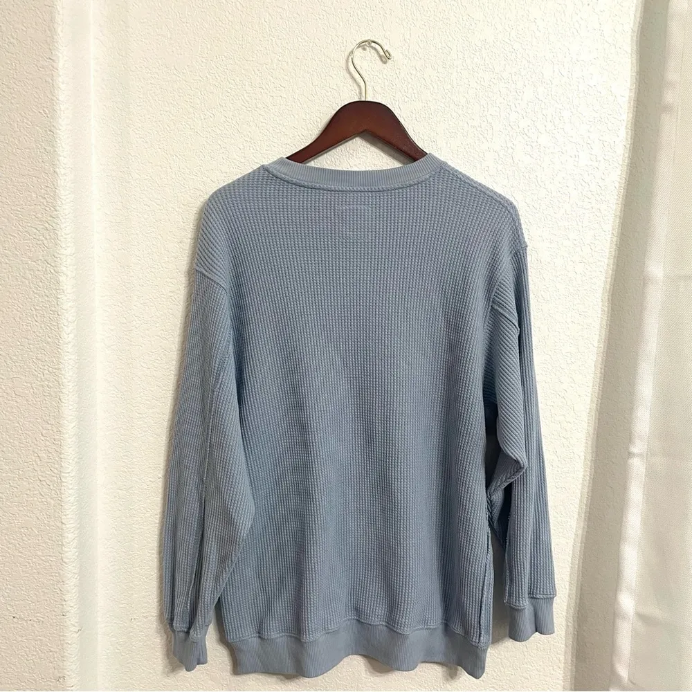 Aerie Womens Top Shirt Light Blue Waffle Knit Long Sleeve Comfort Size Medium - Image 2