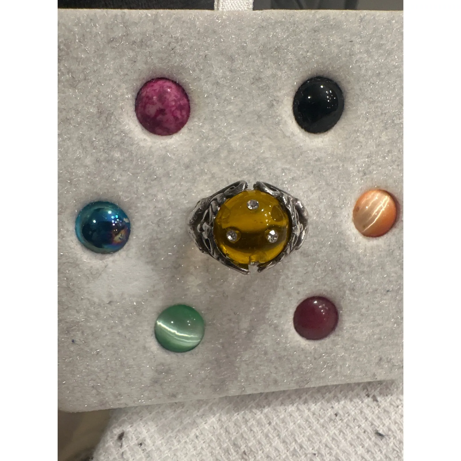 Vintage Unique Silver .925 size 7 Statement Ring Amber interchangeable stones - Image 7