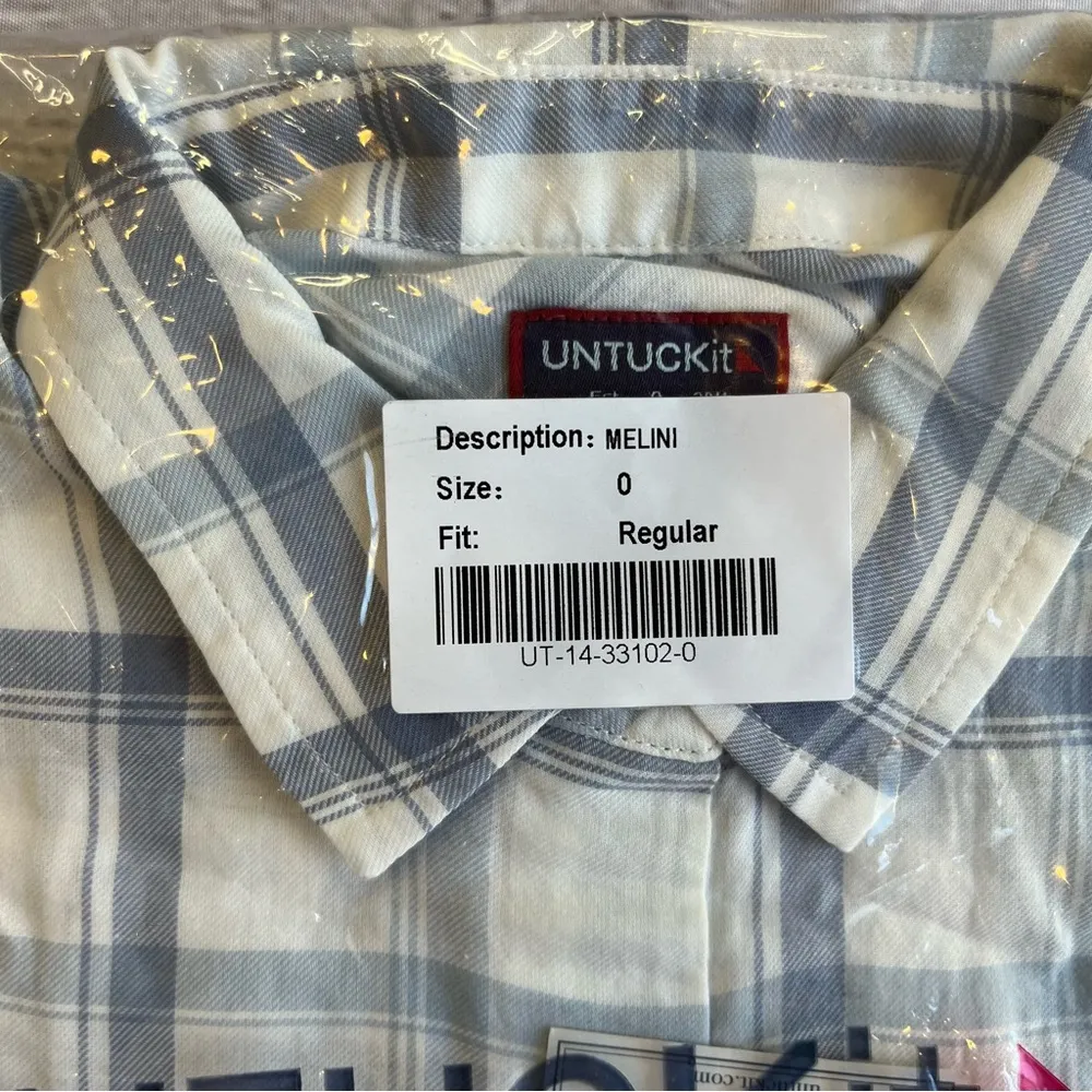 Untuckit Melini Size 0 NWT NEW Plaid Button Down Classic Womens Blue - Image 2