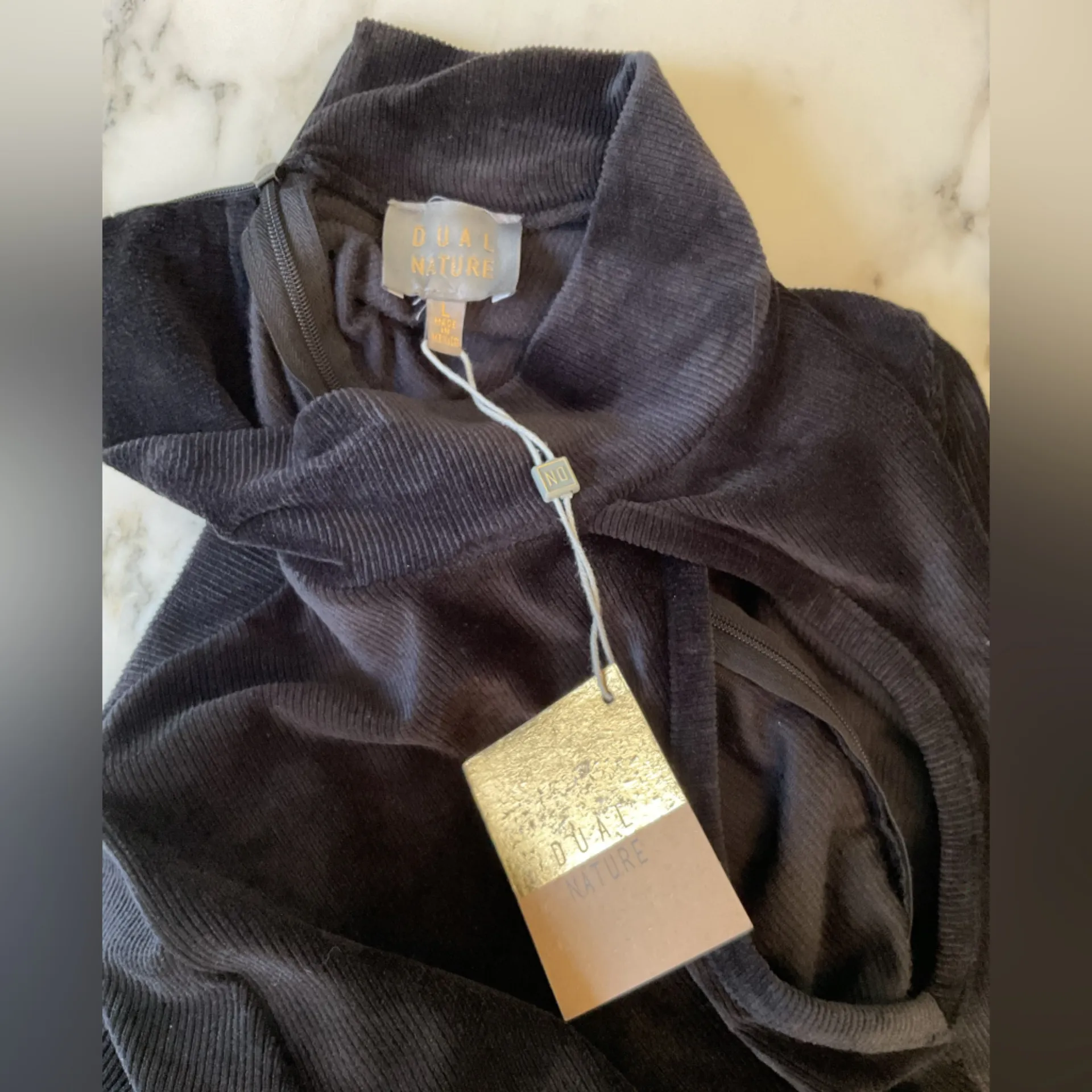 NWT Dual Nature Rib Velour Keyhole Mock Neck Long Sleeve Mini Dress Black Large - Image 7