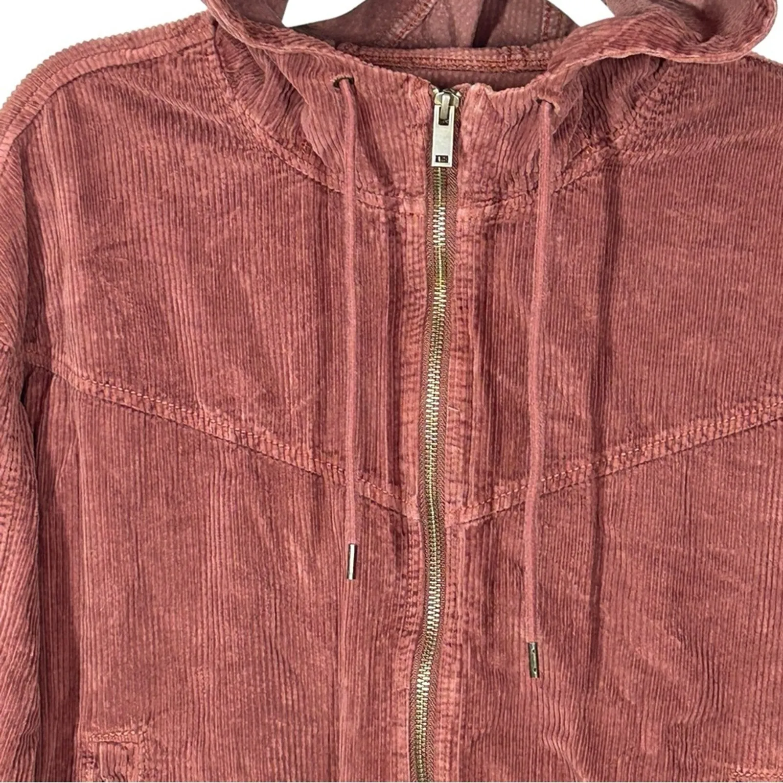 American Eagle Corduroy Cropped Bomber Jacket Brown/Rust Size Medium - Image 4