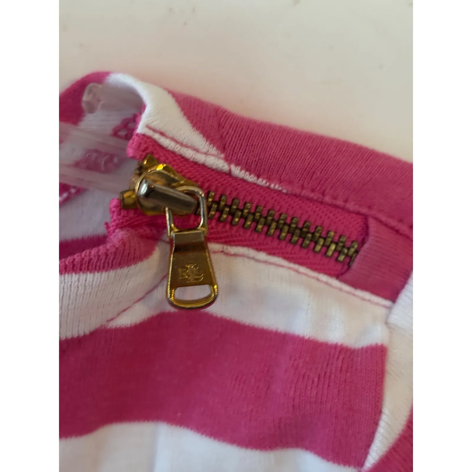 LAUREN RALPH LAUREN Women's Pink White Striped Boat Neck Top Size L Cotton - Image 4