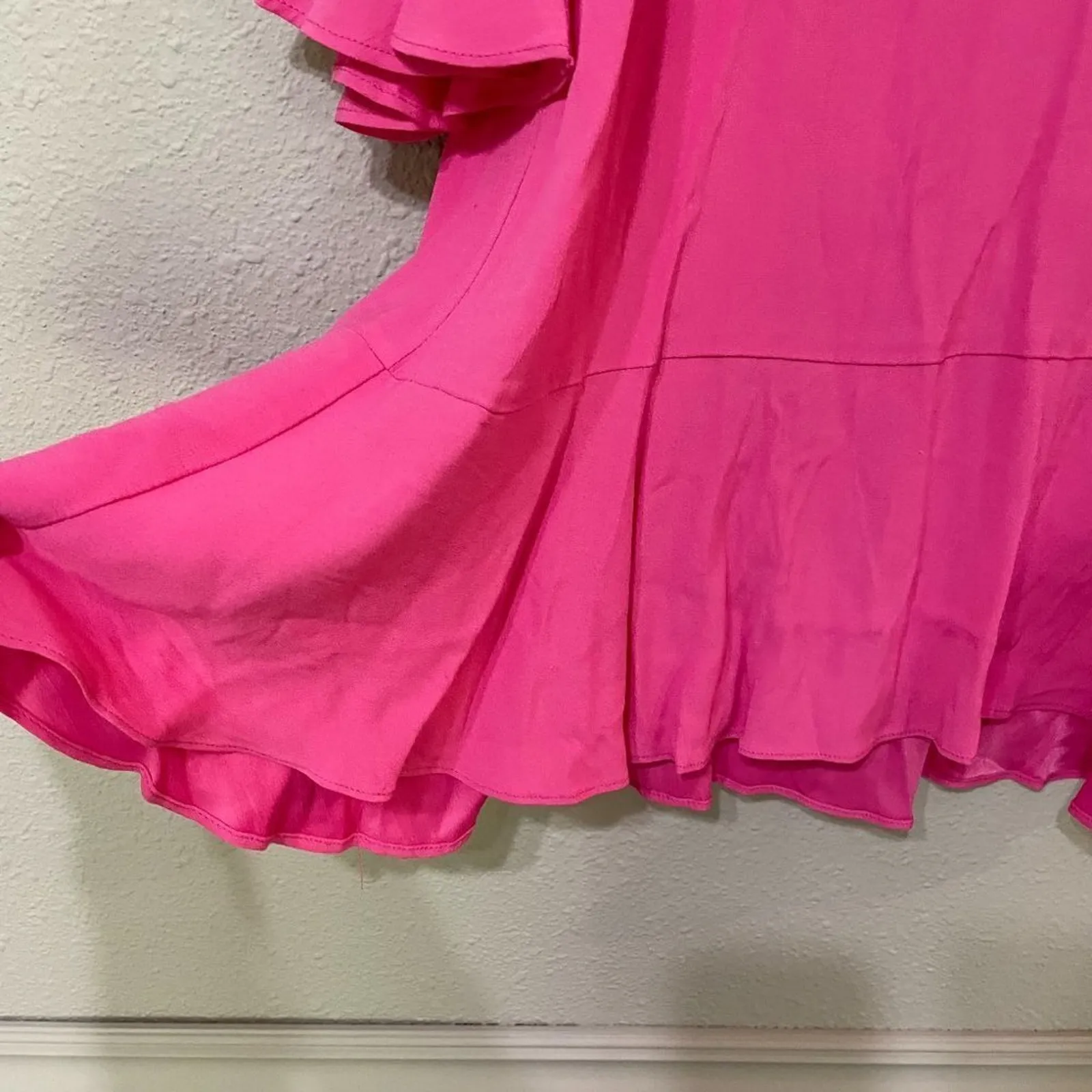 HD in Paris Anthropologie Pink Ruffle Hem Dress Womens 0 Flare Sleeve Barbie - Image 5