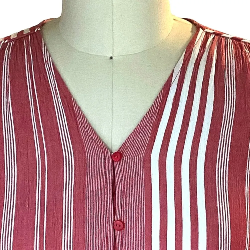 LIZ CLAIBORNE Ladies Red & White Striped Sleeveless Button Up Blouse ~ Size S - Image 3