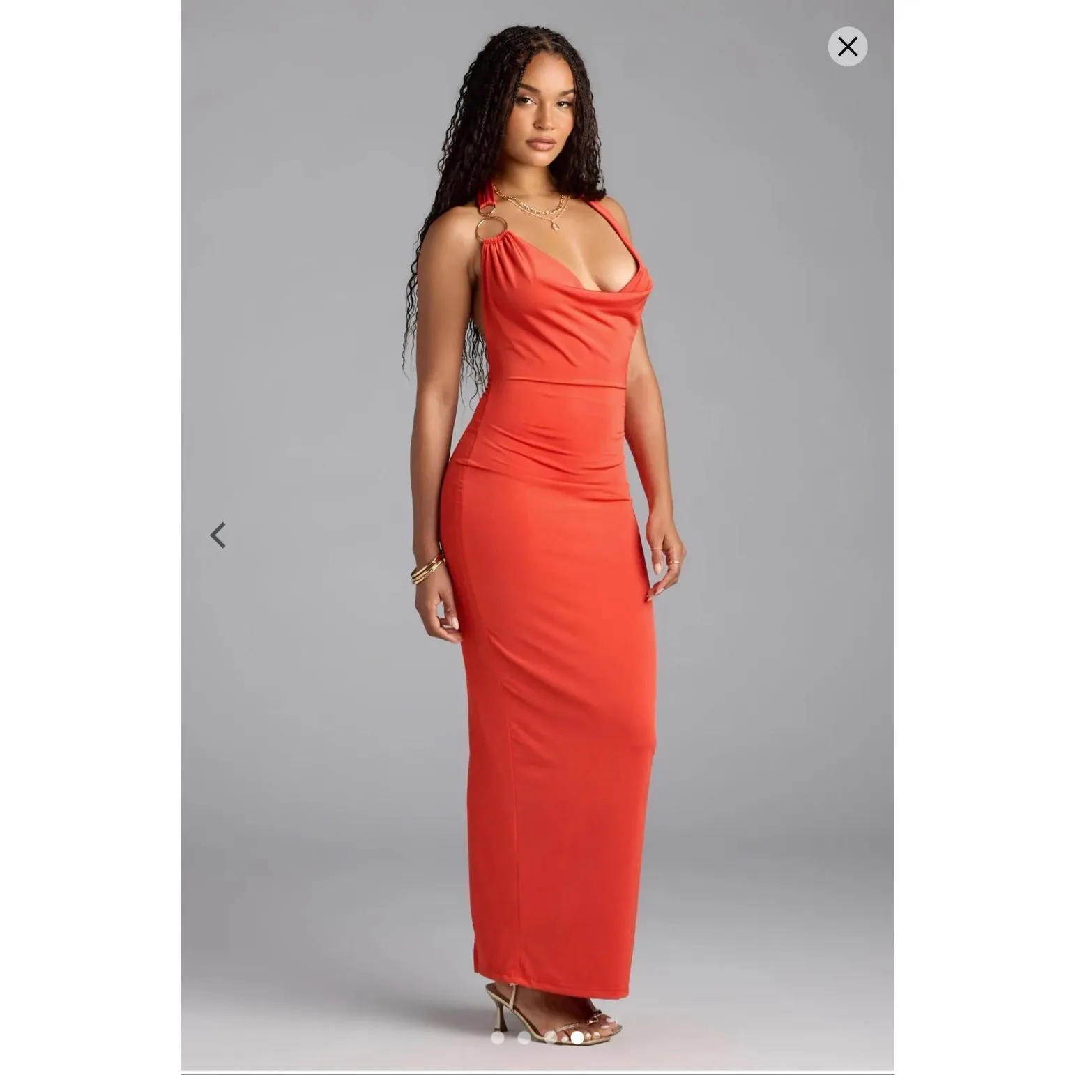 Windsor Orange Cowl Neck Halter Maxi Dress XS Ring Detail Backless Beach Vacatio - Image 4