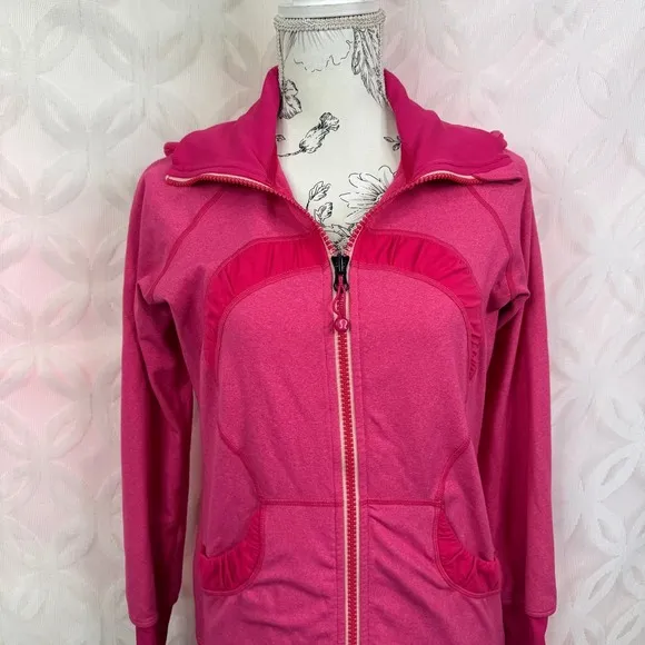 Lululemon Athletica Pink Heathered Full Zip Hoodie Jacket Thumbholes Size‎ 6 - Image 6