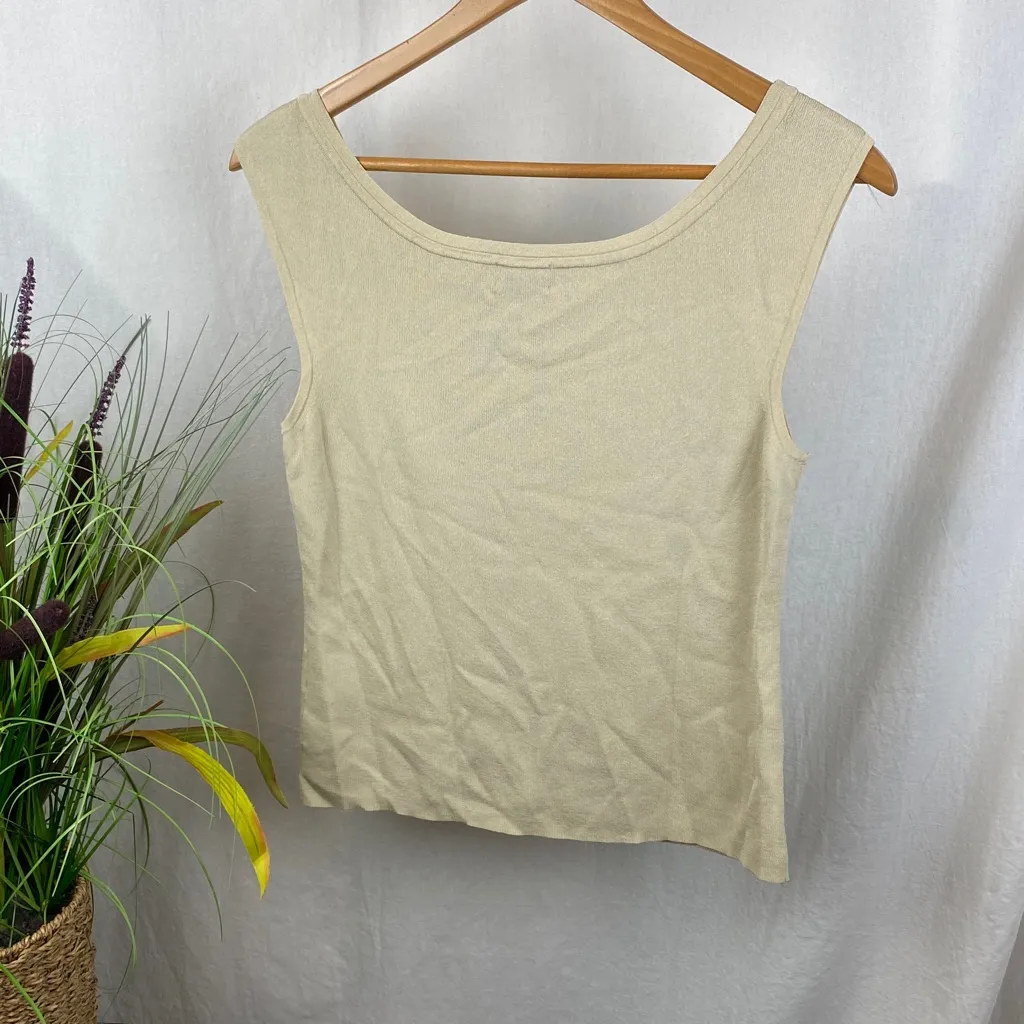 Sigrid Olsen Tan Button Trim Ribbed Sleeveless Tank Top L - Image 2