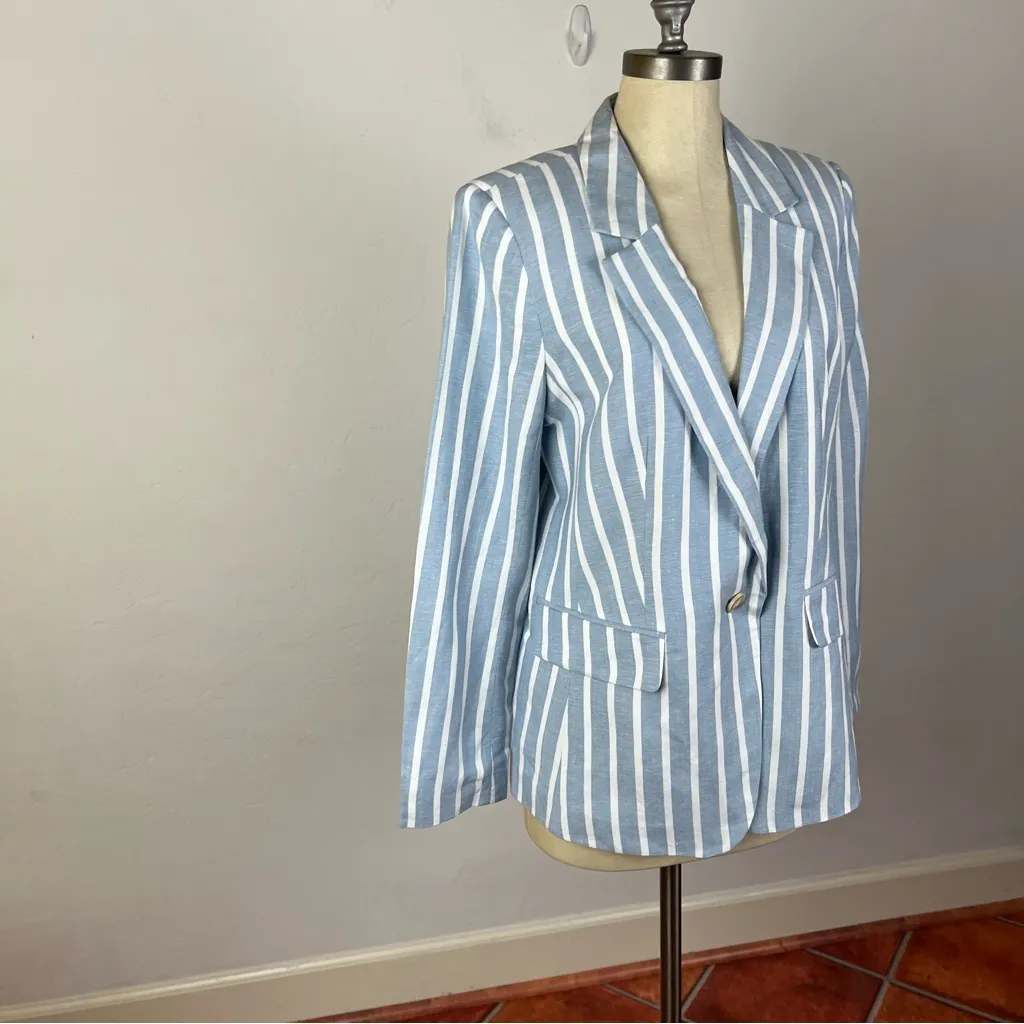 LOFT Petite Striped Linen Blend Modern Blazer - Image 2