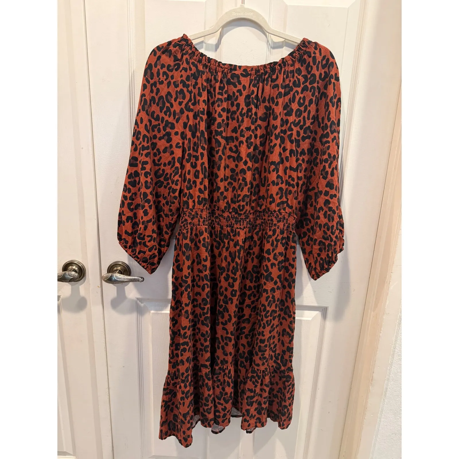 Knox Rose Leopard Print Smocked Waist Boho Dress‎ Size Large - Image 4