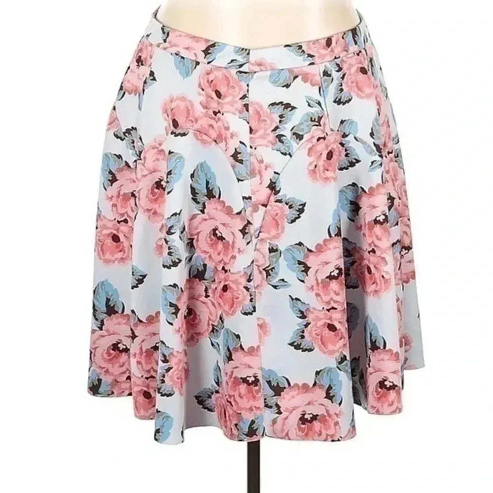 INC | Watercolor Blue Pink Floral Garden Party Pleated Skirt Plus Size 18W - Image 3