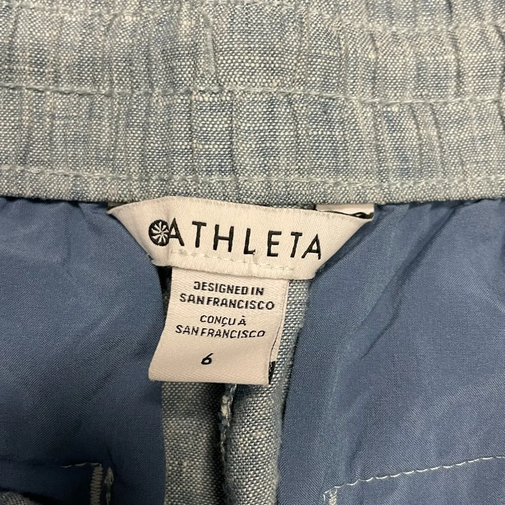 Athleta Blue Cabo Linen Joggers Sz 6 Beach Resortwear Drawstring Pullon - Image 3