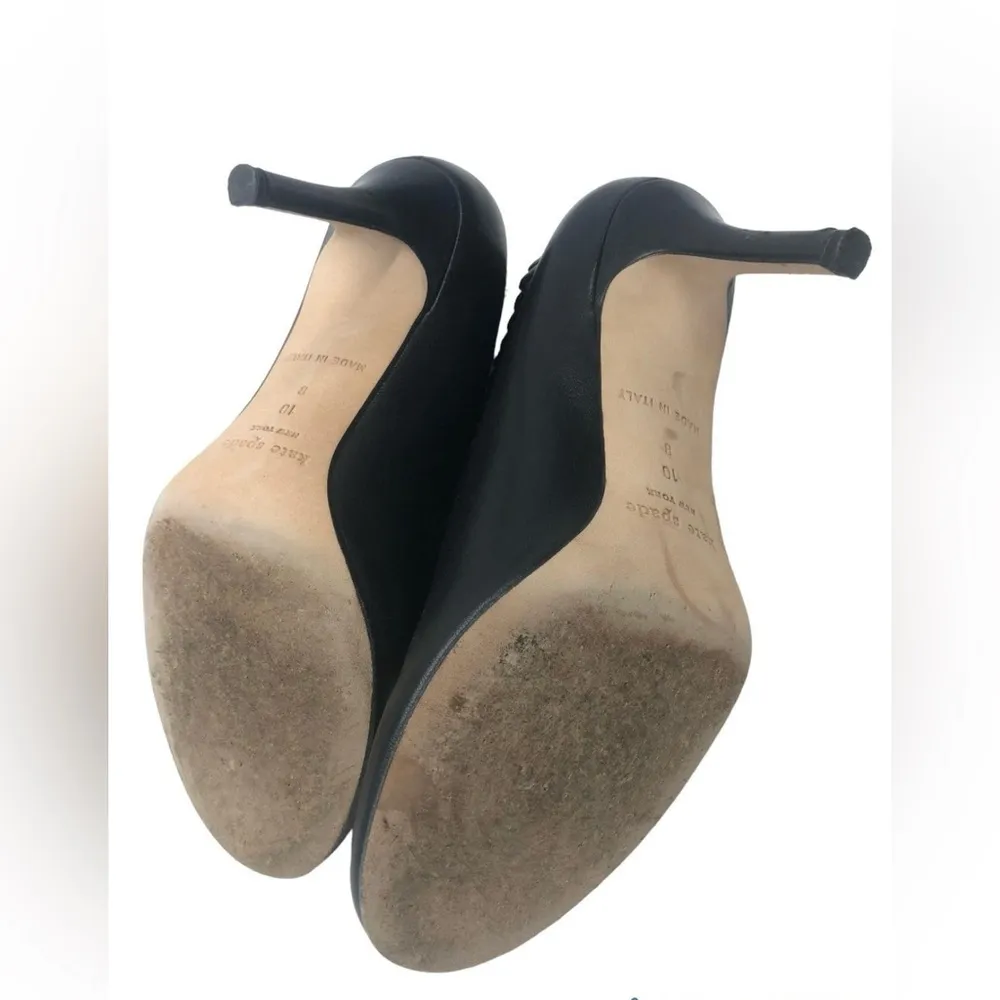 Kate Spade Black Leather Ruffled Booties Heels 10 - Image 5