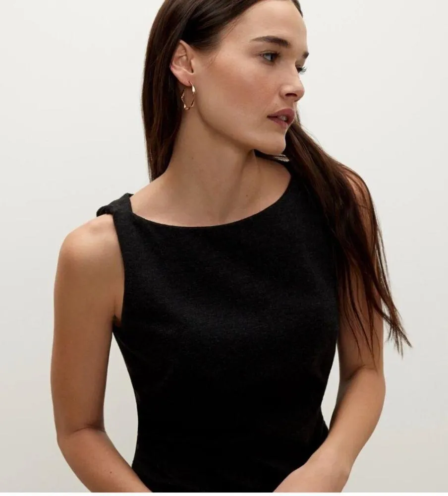 MM Lafleur Sheath Dress Lydia Ponte Knit Twist Shoulder Grey 2 - Image 5