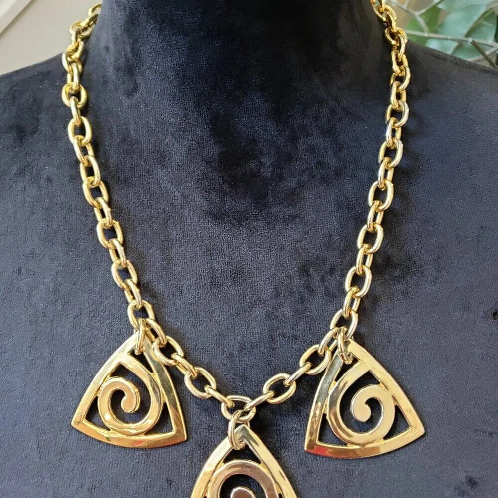 Womens Gold Tone Brass 3 Triangle Chain Necklace Jewelry with Lobster Clasp - Image 2