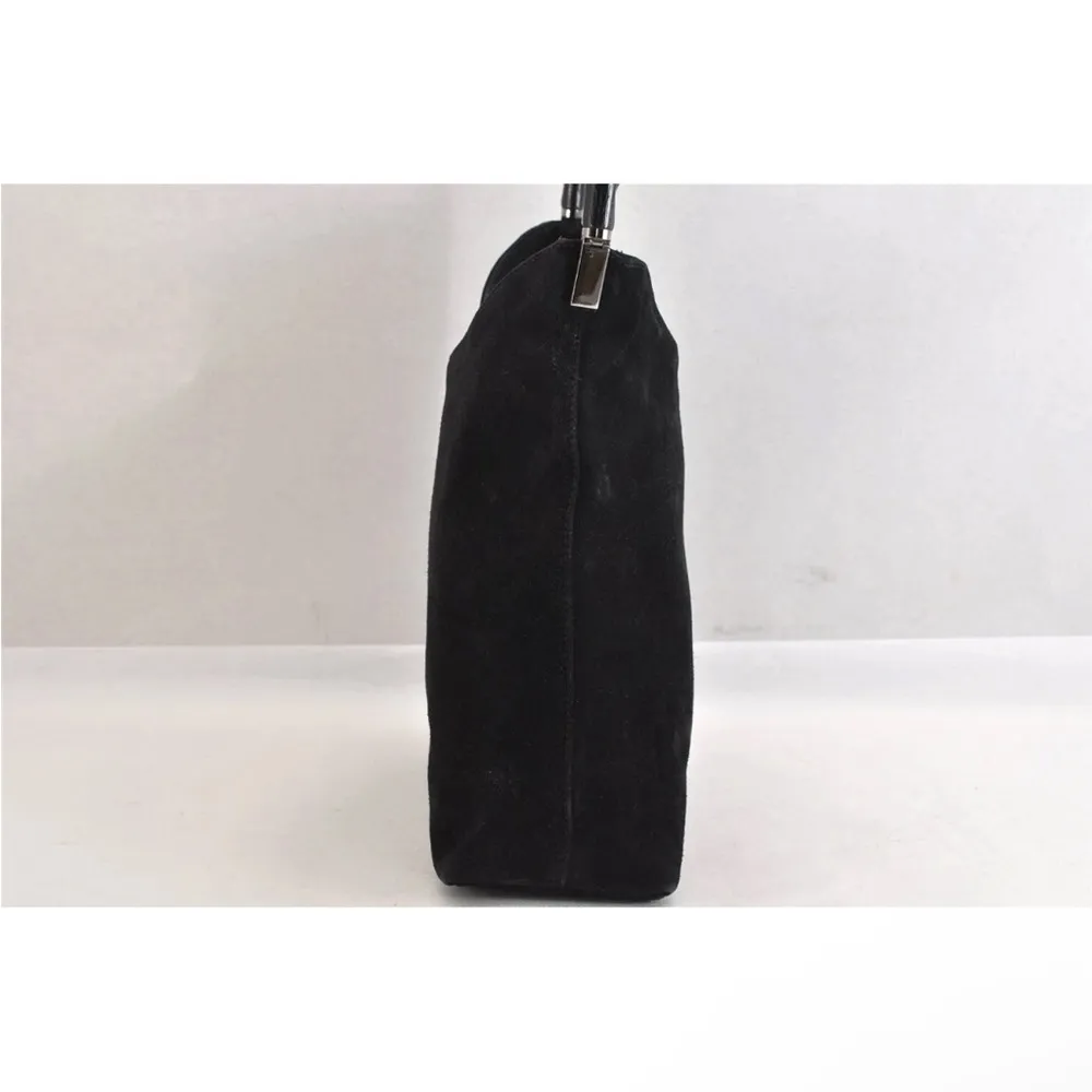 Gucci Black Suede Bamboo Handbag EUC - Image 4