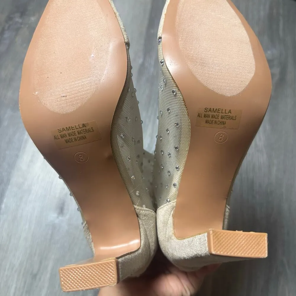 Lulus Samella Light Nude Suede Rhinestone Mesh Mid - Image 8